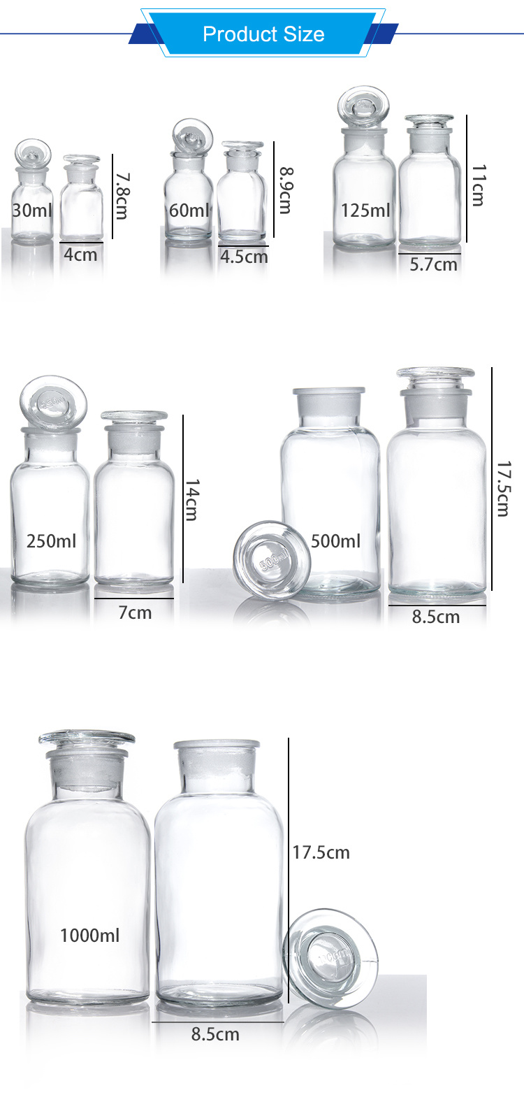 Wholesale Wide Mouth Amber Glass Pill Apothecary Reagent Bottle