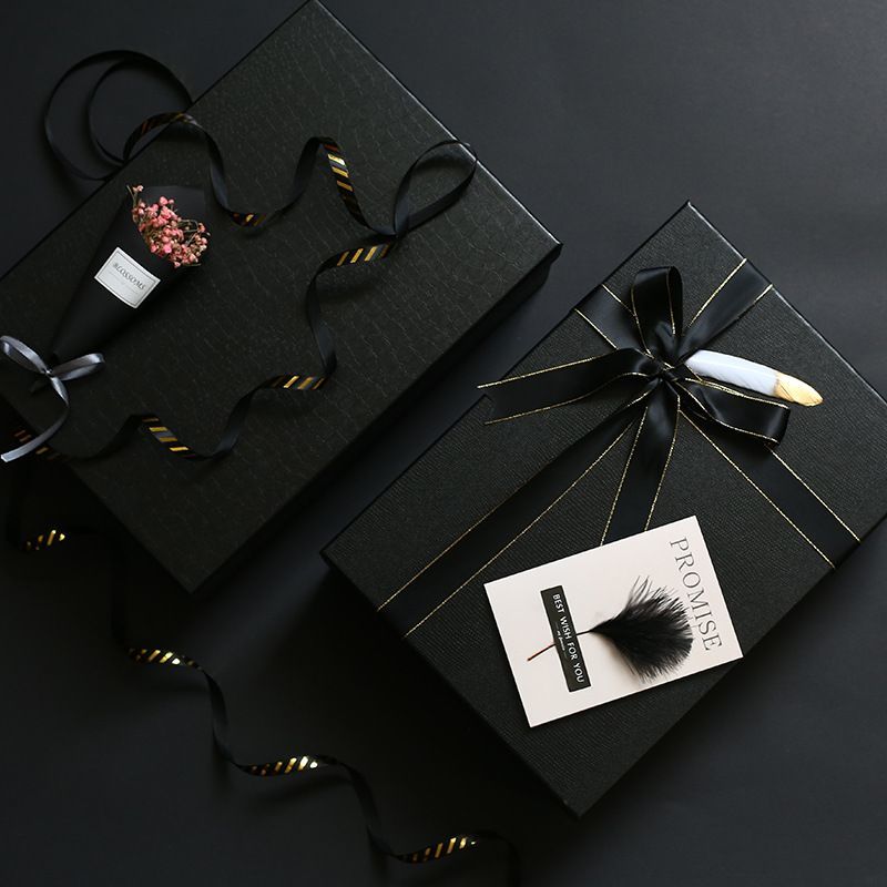 Ribbon Bow Tie Lid and Base Carton Box, Luxury Gift Paper Packaging Boxes