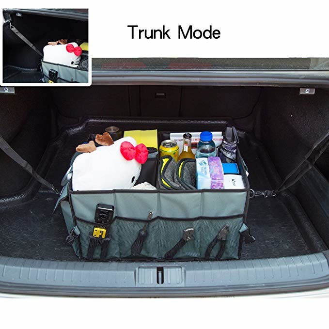 Grey Color Minivan / Car Trunk Organizer Bag Auto Trunk Storage With Straps