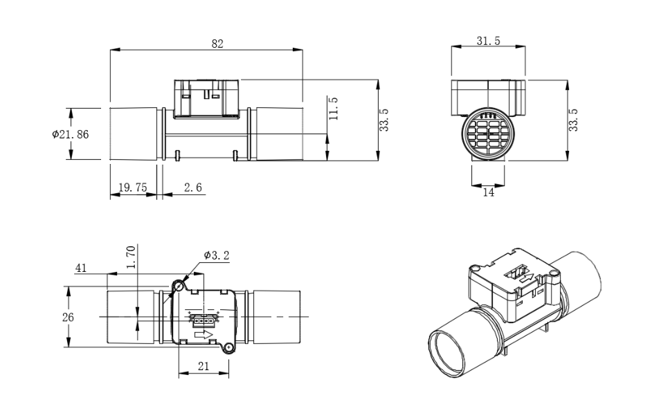 I2C Output Air Flow Meter Sensor Low pressure loss for O2 CO2