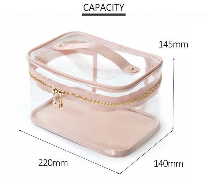 Large Capacity Logo Custom Pink Clear PVC Wash Bag Makeup With Handle