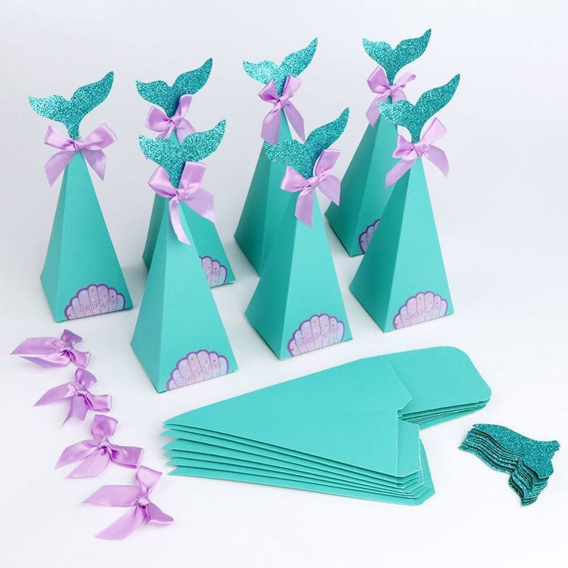 Mermaid Tail Paper Candy Box, Wedding Birthday Party Gift Boxes, Custom Logo Cookie Chocolate White Cardboard Carton Foldling Packaging Box with Ribbon
