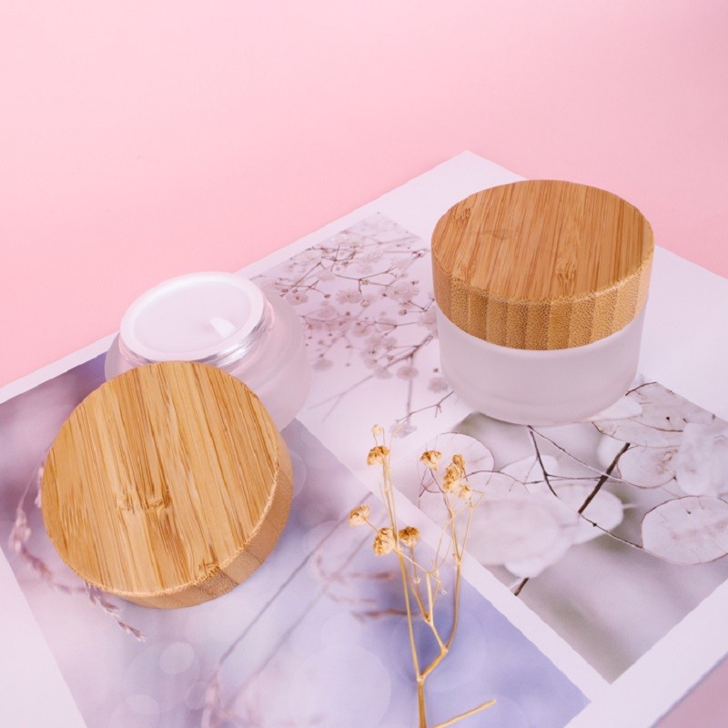 20g 30g 50g Bamboo Cosmetic Packaging Empty Glass Cosmetic Jar