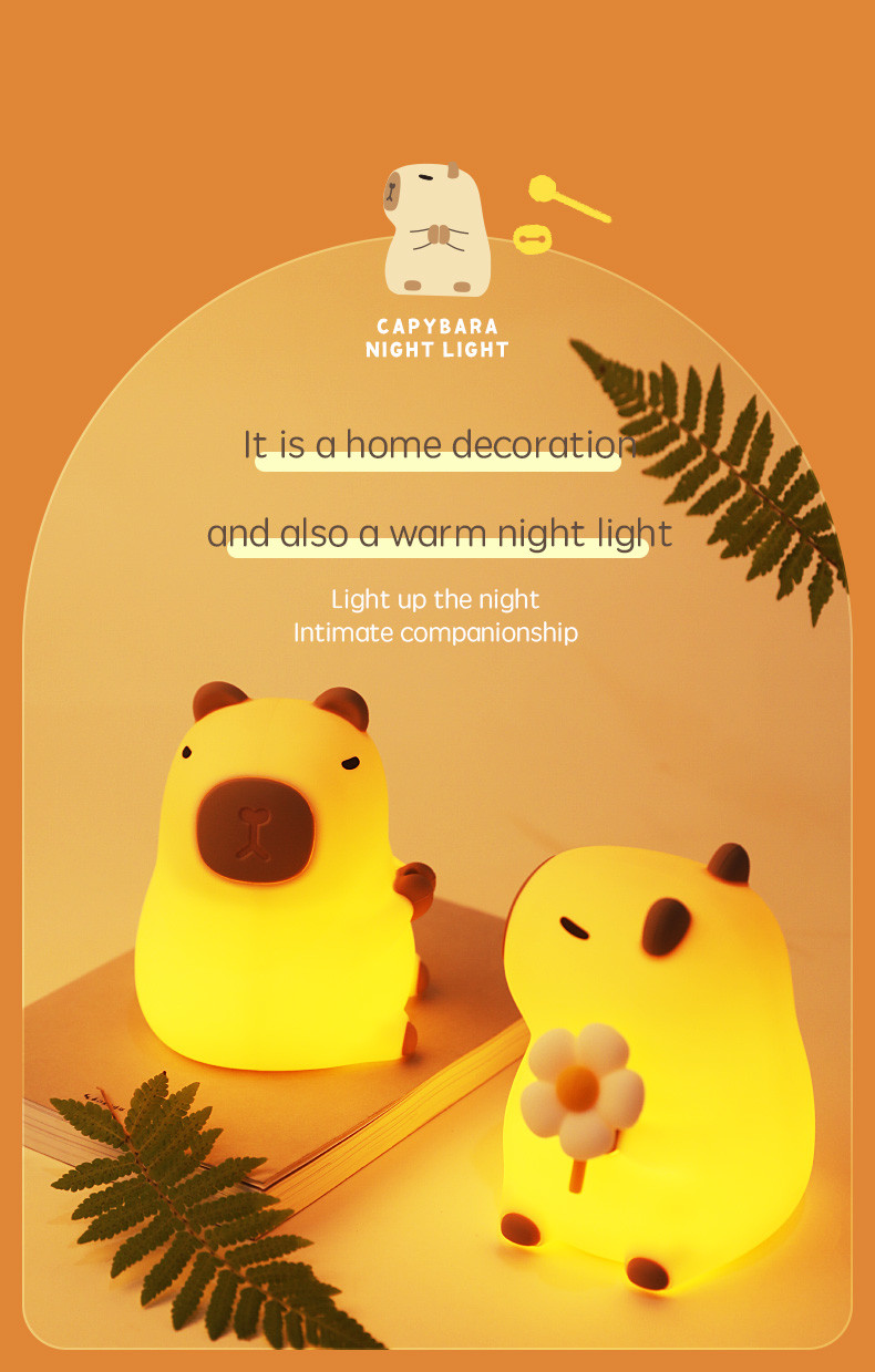 Funny Cartoon Capybara Night Light Tap Control 1200mAh Rechargeable Sleeping Night Light With 7 Changeable Color