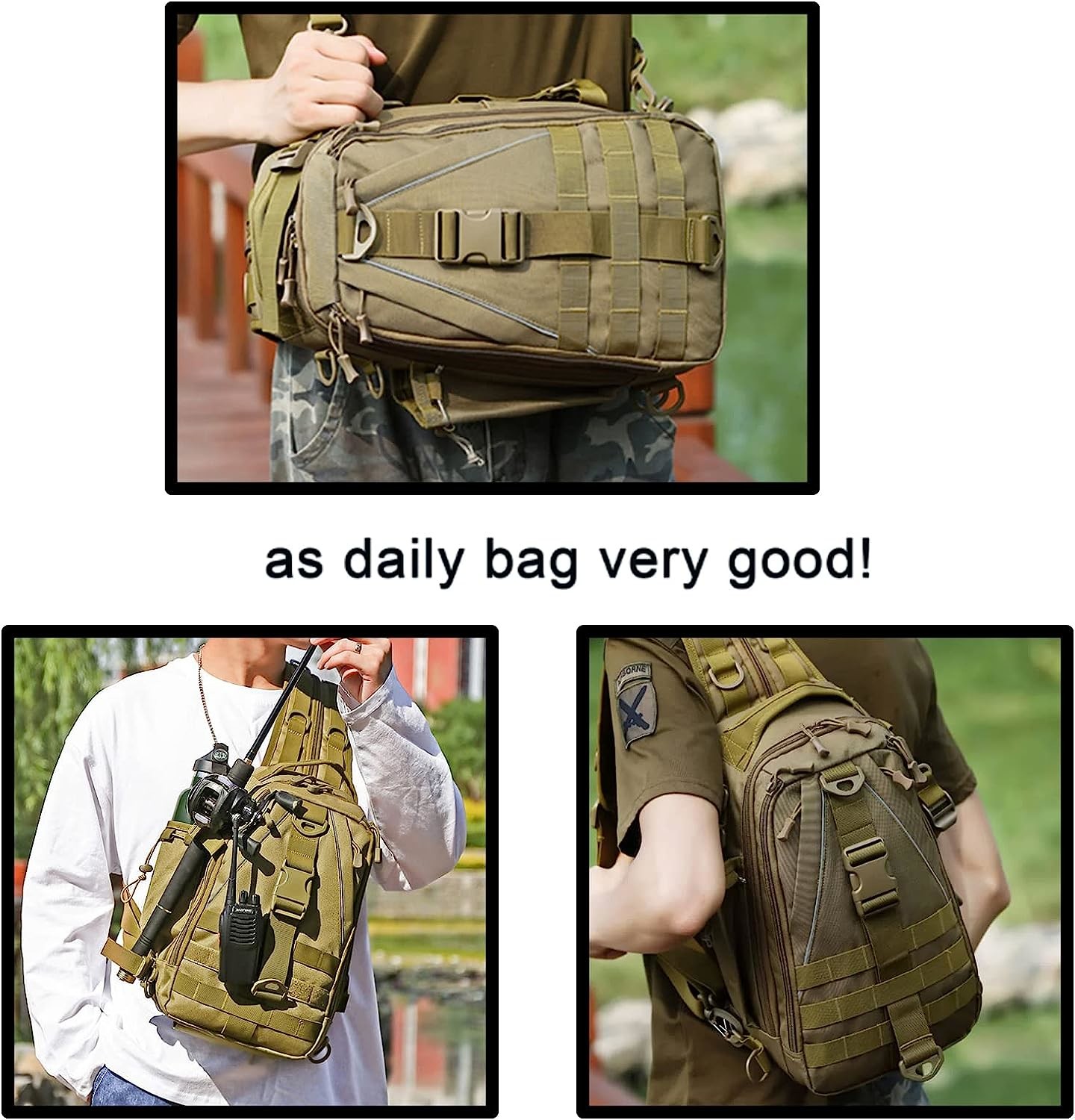 Fishing Tackle Box Storage Sling Bag Outdoor Shoulder Backpack Cross Body Sling Gear for Pond Hopper Hiking Hunting