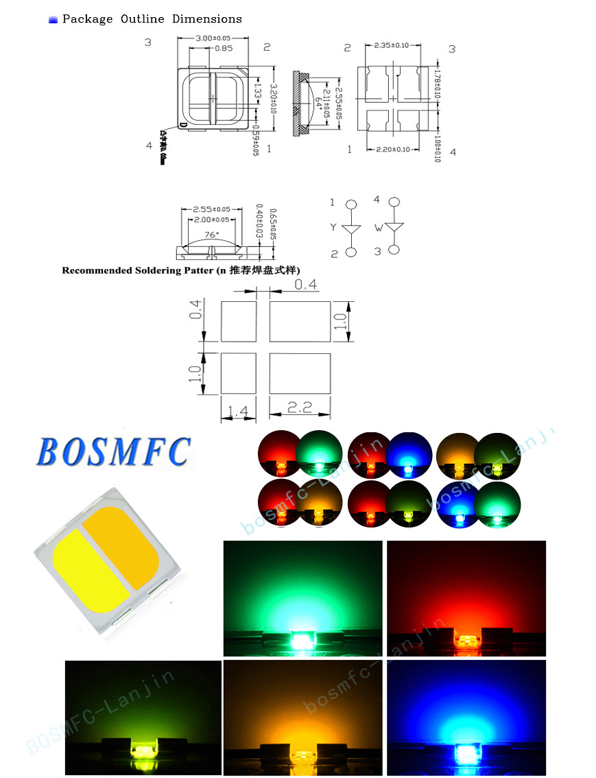2W 3030 LED SMD Bicolor 2 In 1 Warm white and Cool white Color Heat Dissipation