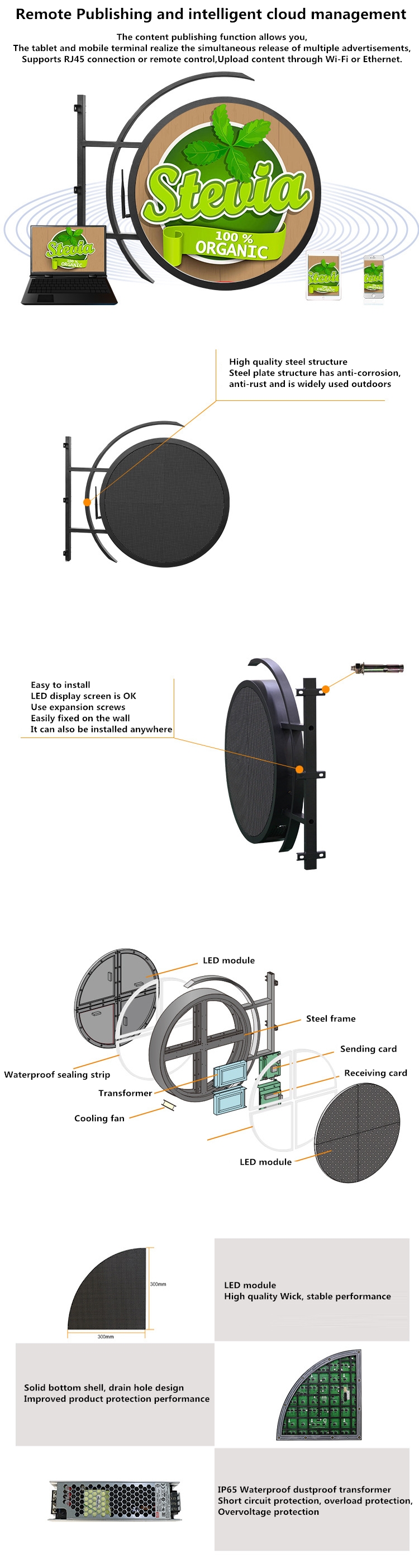 P4.68 2 Sided Outdoor Led Screen Hire Large Round Led Display Logo 600x600mm