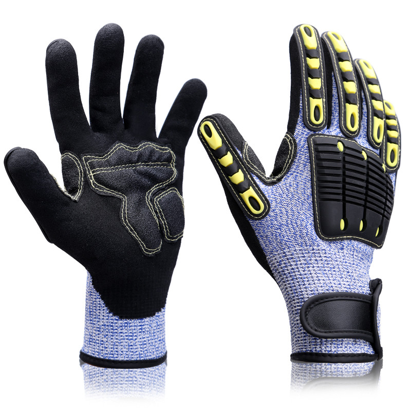 Industrial Impact Cut Proof Work Gloves TPR Back Knitted Wrist Cuff