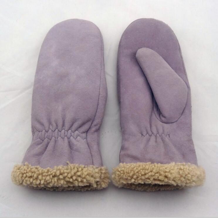 Hand Sewing Shearling Leather Mitten Gloves Double Face Eco - Friendly
