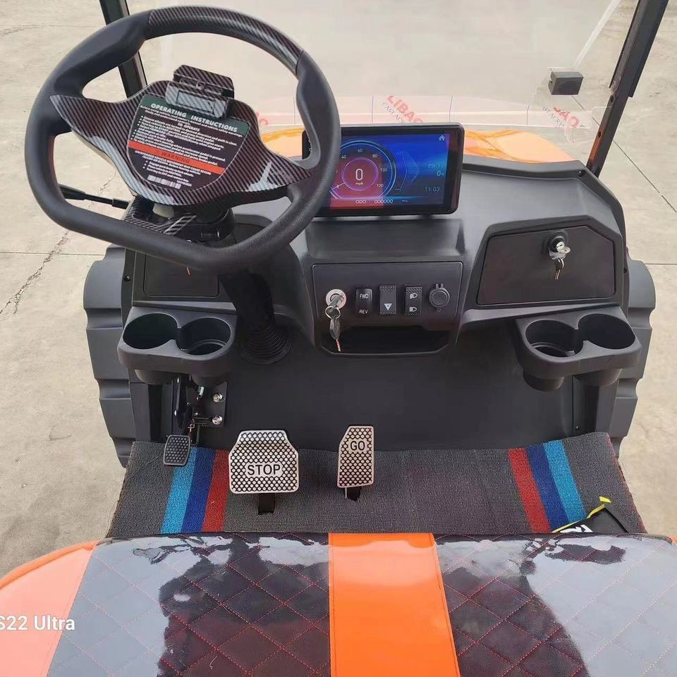 Luxury Four Seater Golf Cart Equipped With Powerful Motor All Terrain Tires Enjoying A Prestigious Ride With Comfortable Seating