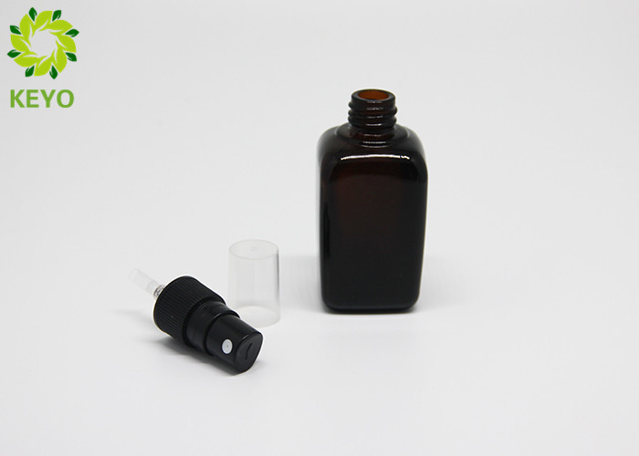 Empty Square Glass Toner Bottle With Pump , Amber Liquid Foundation Bottle