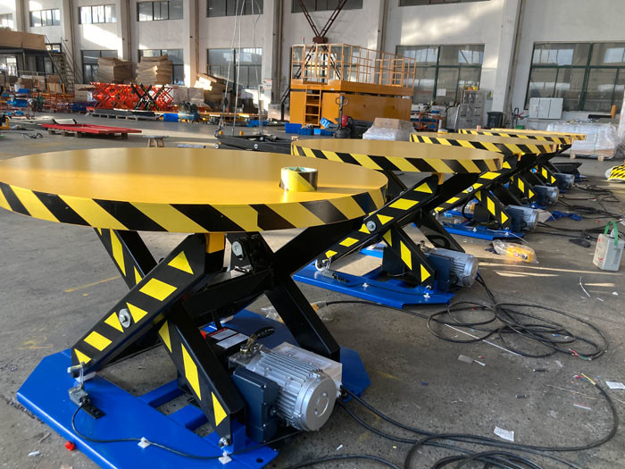 Stationary Lift Table With Carousel Turntable / Rotating Lift Table 2200lbs Capacity
