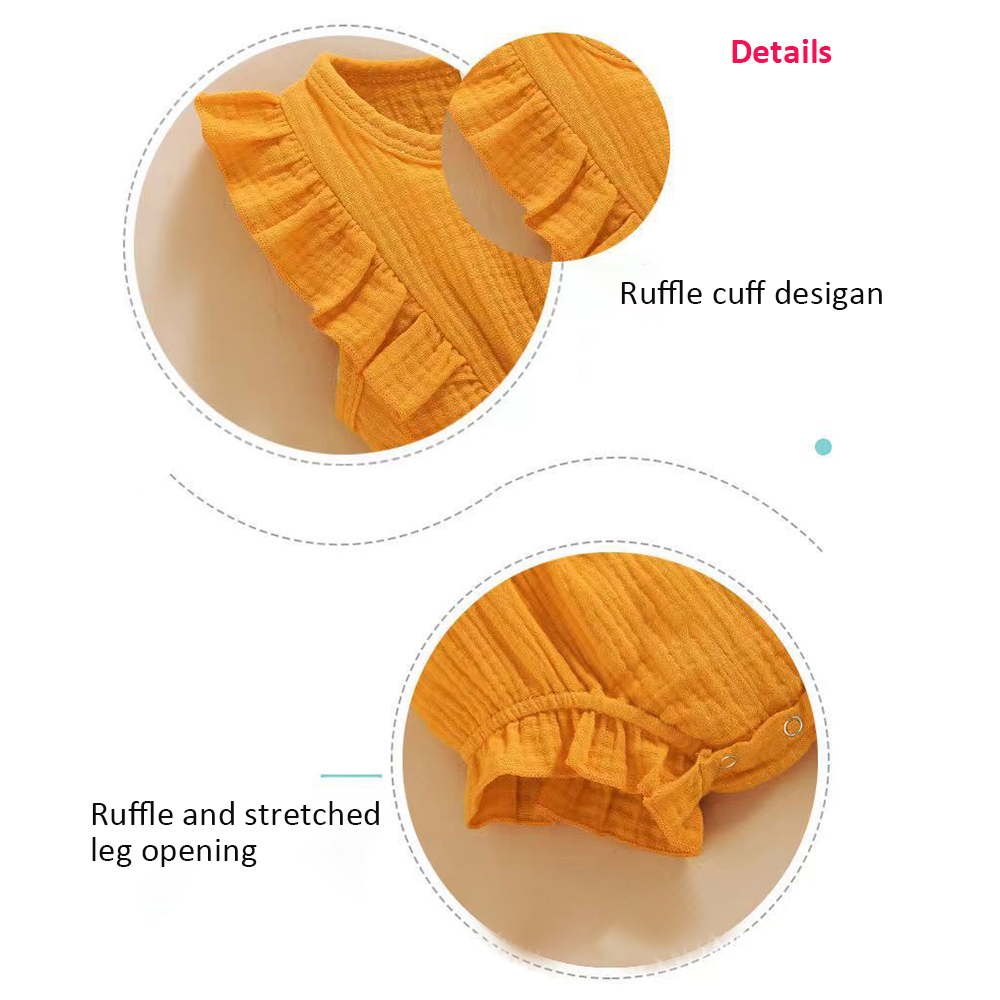 In Stock Summer Baby Girls Romper + Headband Cotton Linen Ruffles Sleeveless Infant Rompers Newborn Clothes