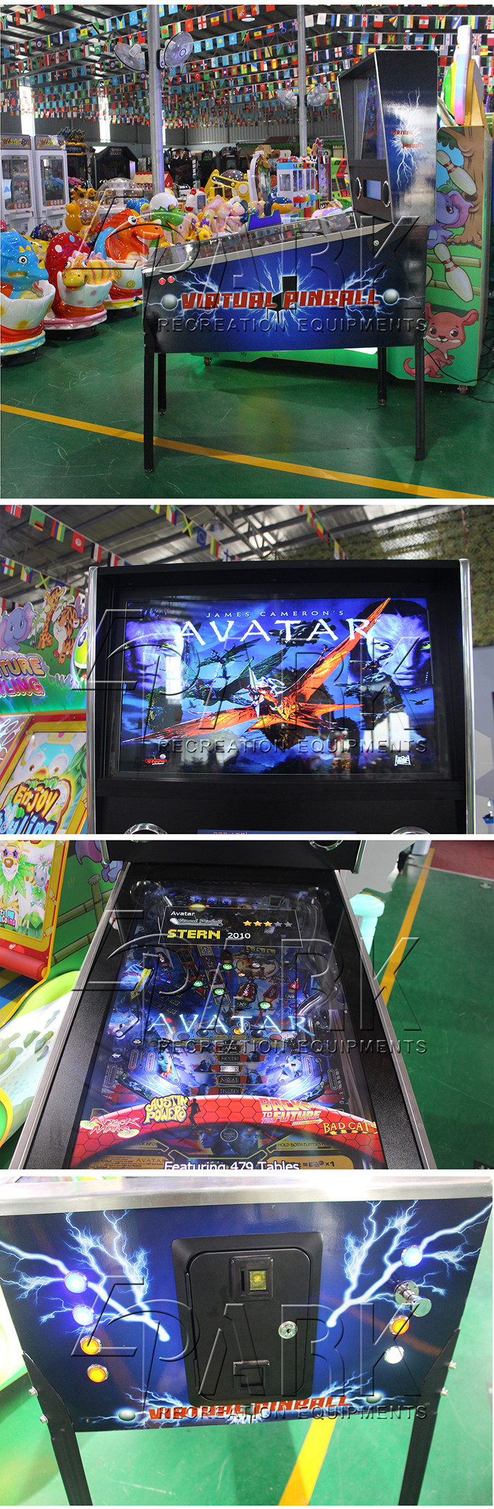 Virtual Pinball Video Redemption Game Machine Coin Operated With 3 Screens