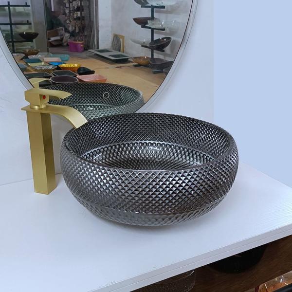 180mm Italian Design Silver Bathroom Sink Bowl Round Blue Table Top Counter Wash