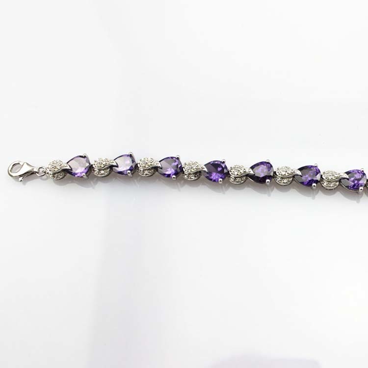 Sterling Silver Created Amethyst Clear CZ Diamonds Tennis Bracelet(B02PURPLE)