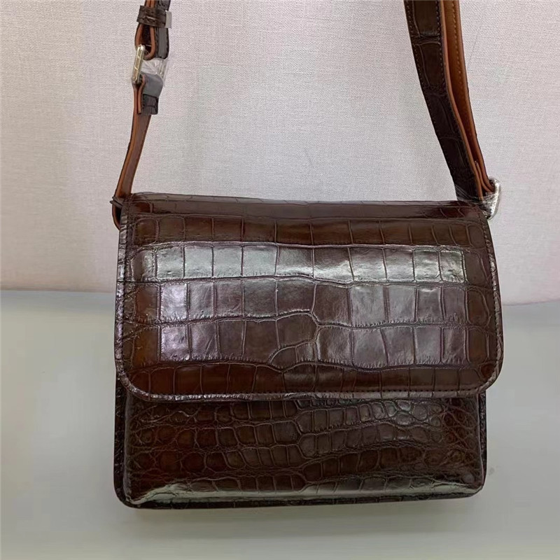 Authentic Alligator Leather Male Flap Purse Cross Shoulder Bag Genuine Crocodile Belly Skin Businessmen Messenger Bag
