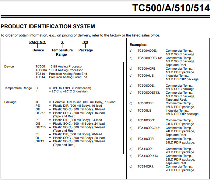 TC500A TC510 TC514 TC510COG Analog Front End IC With Dual Slope ADC IC