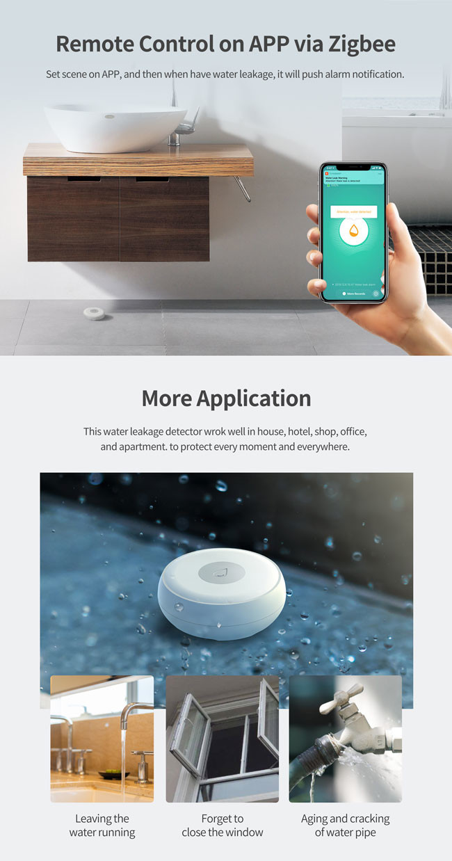 IP65 Waterproof Zigbee Water Sensor 2.4GHz Water Leak Sensor Home Assistant