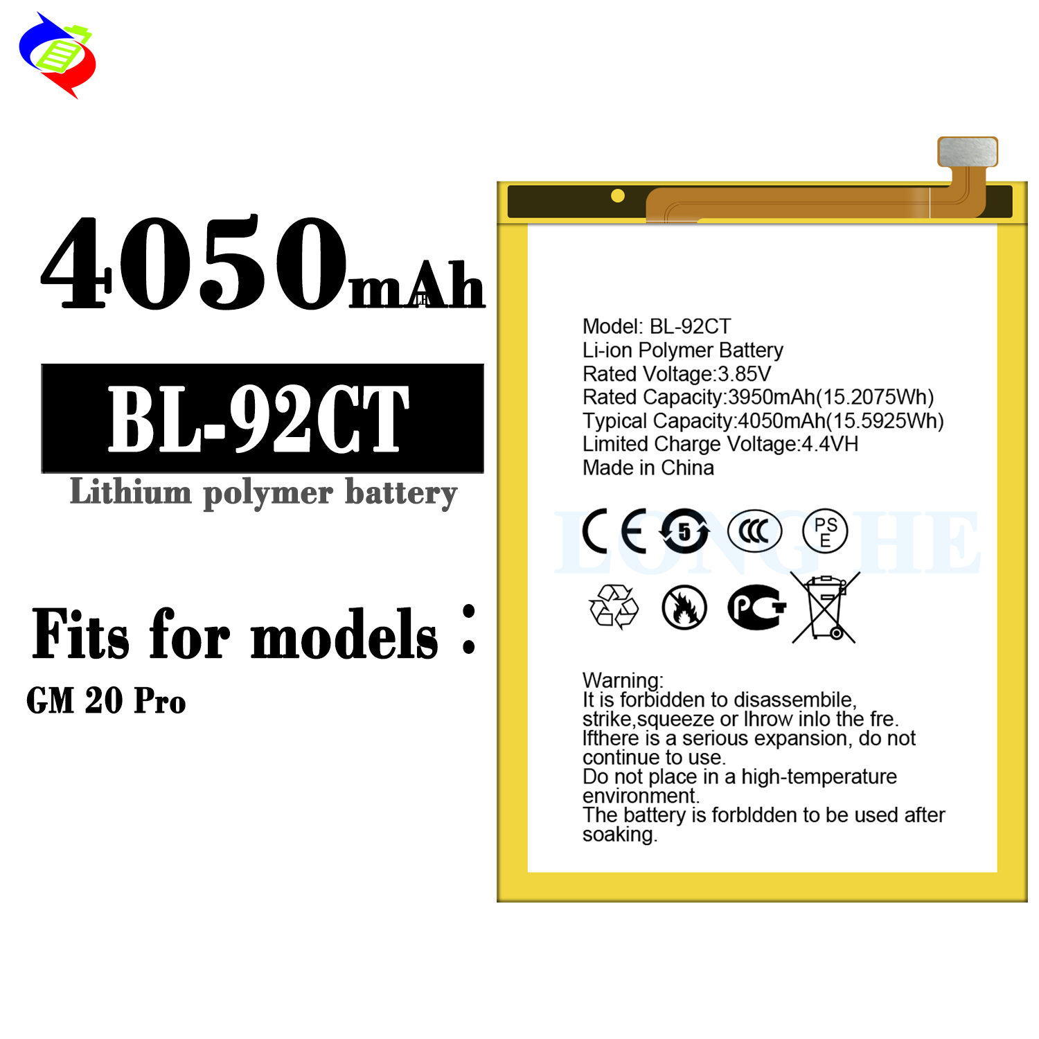 Stock Replacement Li-Polymer Battery BL-92CT for General GM 20 PRO 4050mAh MOQ