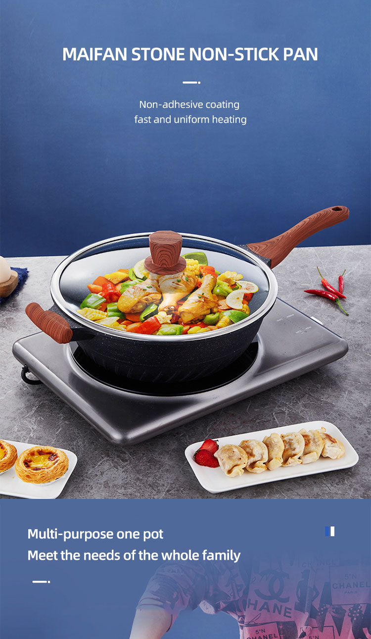 Wholesale Custom 32cm Aluminum Frying Pan Maifan Stone Coating Non Stick Cooking Pot Frying Pan