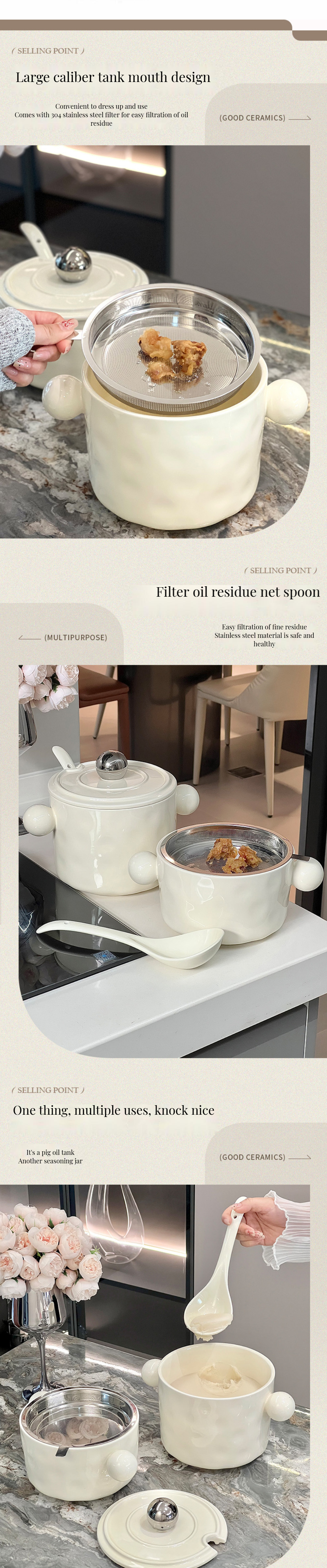 Stainless Steel Lid and Printed Features White Ceramic Noodle Bowl for Kitchen Storage
