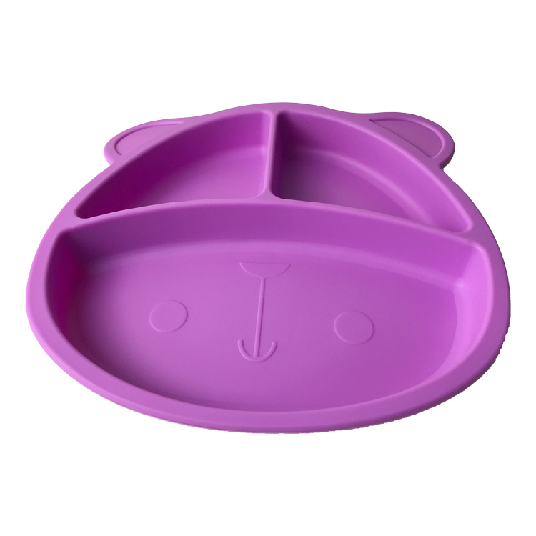 Baby Feeding Plate Set Silicone Customized Sizes Purple Bear Shape Eco Friendly Soft