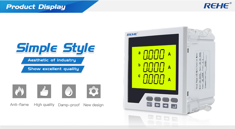 Slim type amp,volt,hz 96*96mm Three Phase LCD Multi-function digital panel Power Multimeters
