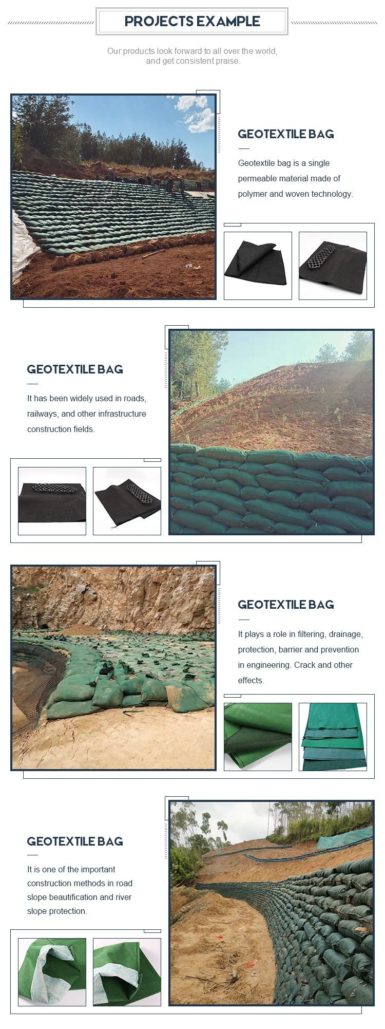100% PP White Geotextile Geobag Non Woven Geotextile Fabric Bags For River Bank
