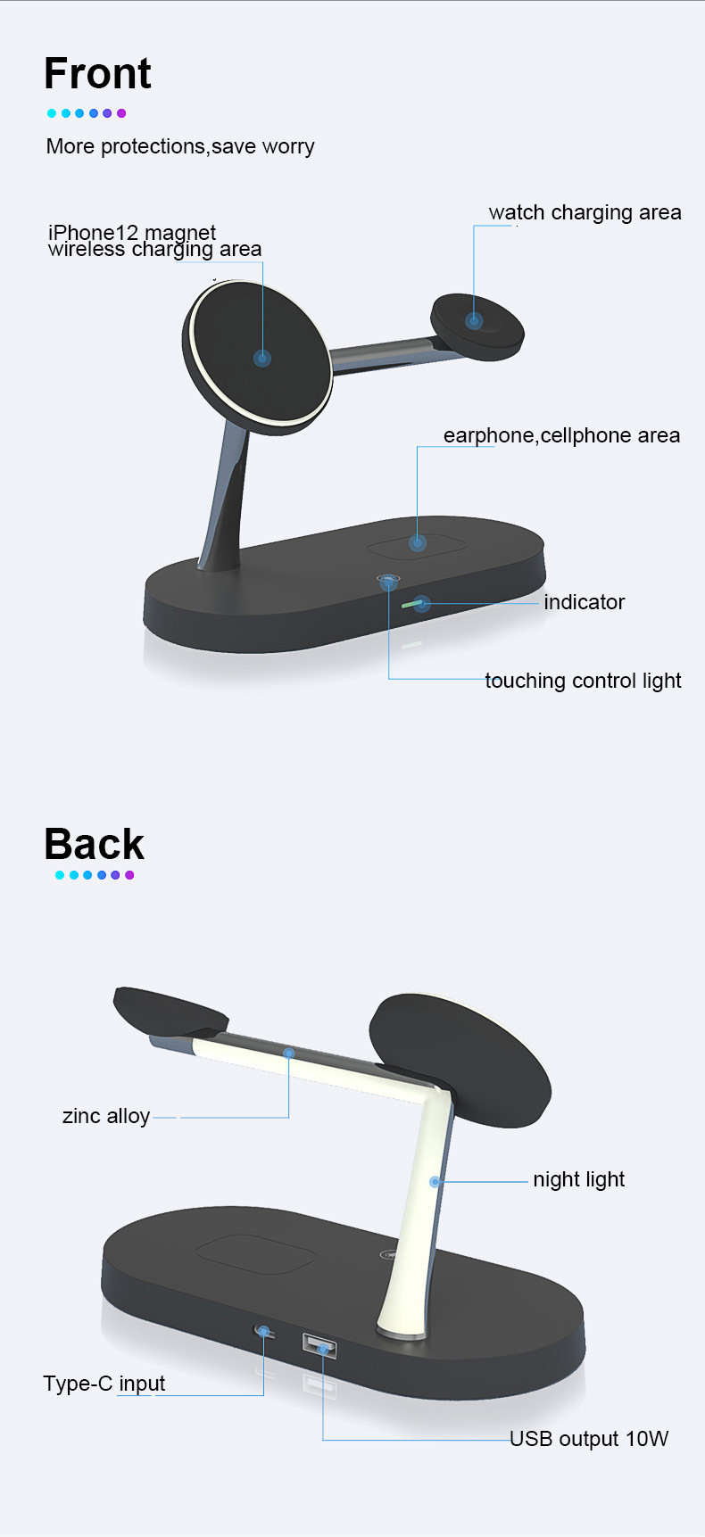 Magnetic 5 In 1 15W Qi Wireless Charging Stand