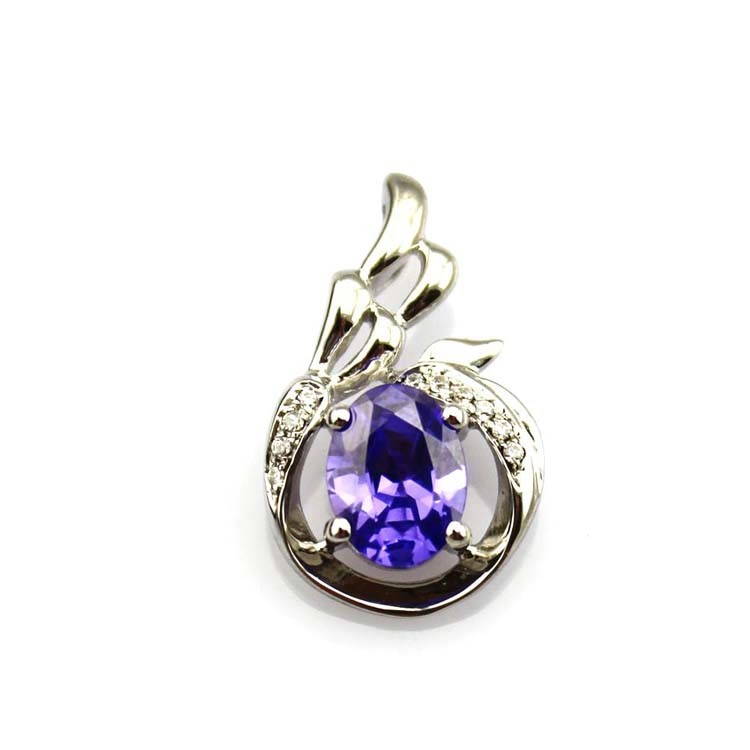 925 Silver Pendant with 6x8mm Oval Green and Clear Cubic Zircon Pendant (PSJ0401)
