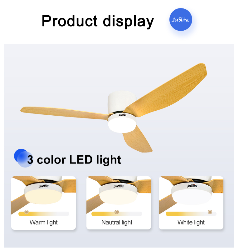 1stshine LED Ceiling Fan Low Ceiling DC Motor 3 Color Blades Water Transfer Printing