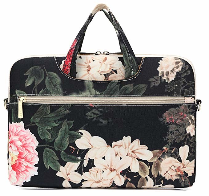 Black Peony Pattern Waterproof Laptop Case , 12 Inch 13 Inch Pc Carry Bag