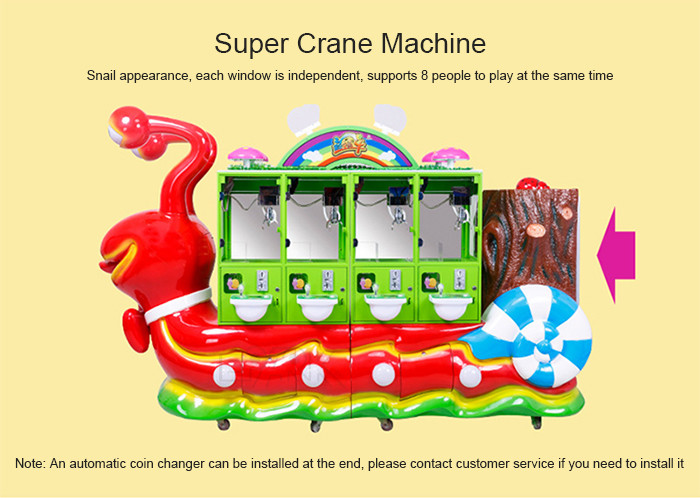 Coin Operated Colorful Snail Gift Machine 8 Players Toy Claw Machine For Kids