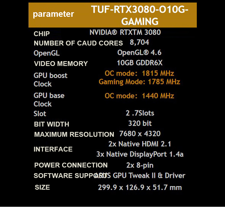 320 Bit PC Gaming Graphics Cards 10GB GDDR6X Geforce RTX 3080 Graphic Card