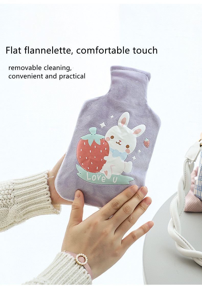 Hot Water Pouch Warm Flannel Flocking Hand Warmer Filled Mini Explosion-proof Portable Hot Water Bag Outdoor