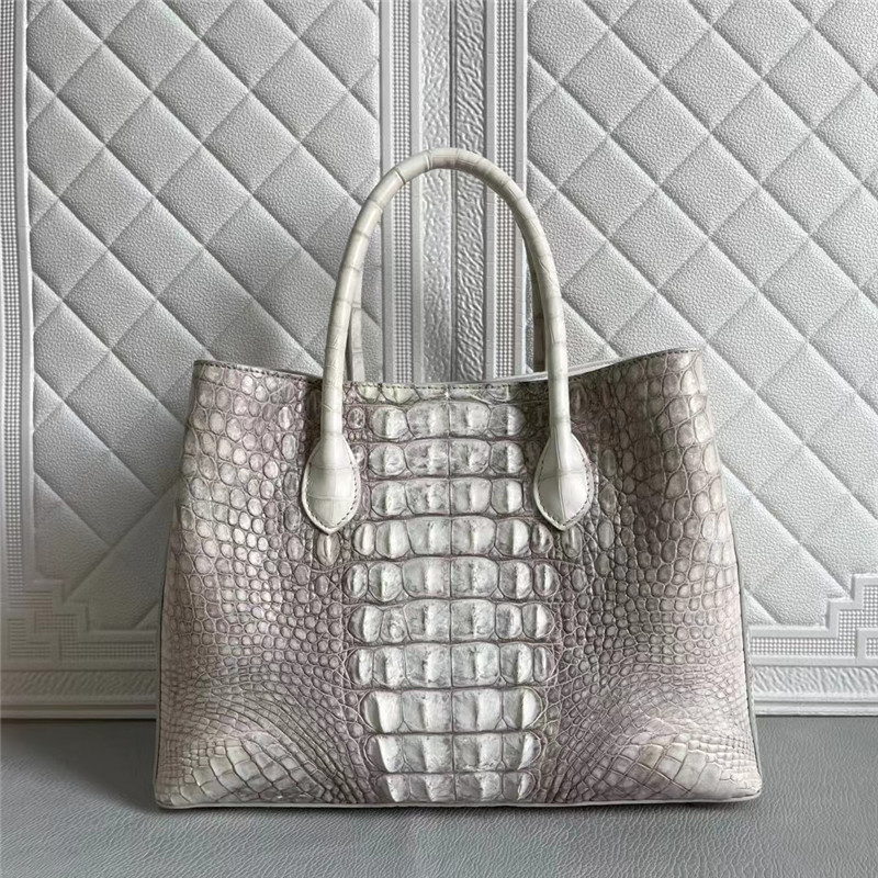 Lady Himalaya White Purse Authentic Alligator Skin Women Totes Handbag Real Crocodile Leather Female Large Shoulder Bag
