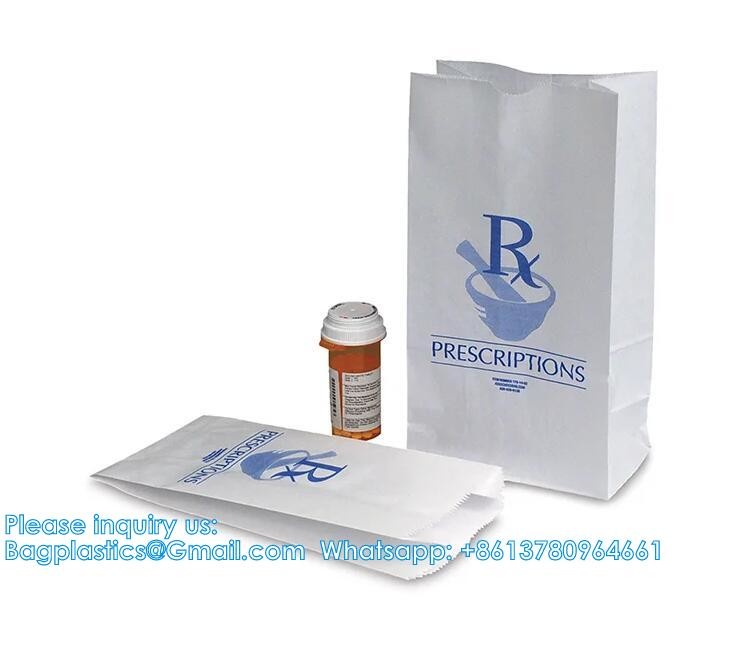 Pharmacy Bag, Prescription Bag 8" x 5" x 17”Pharmacy Paper Bag Medicine Container, Medication Pack