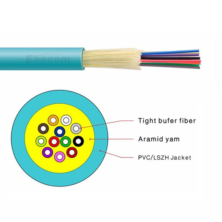 Indoor Optical Fiber Cable gjfjv 90μm Tight Buffer 2 4 12 24 Core SM MM G652D networking