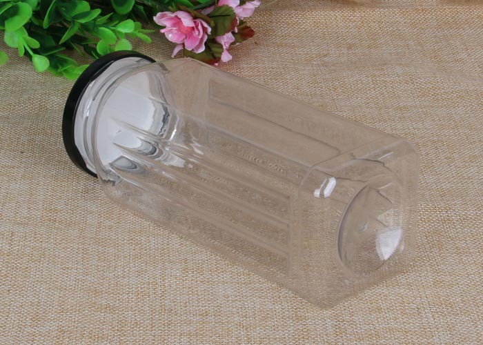 550ml Square Transparent Food - Grade PET Canister With Iron Screw Cap