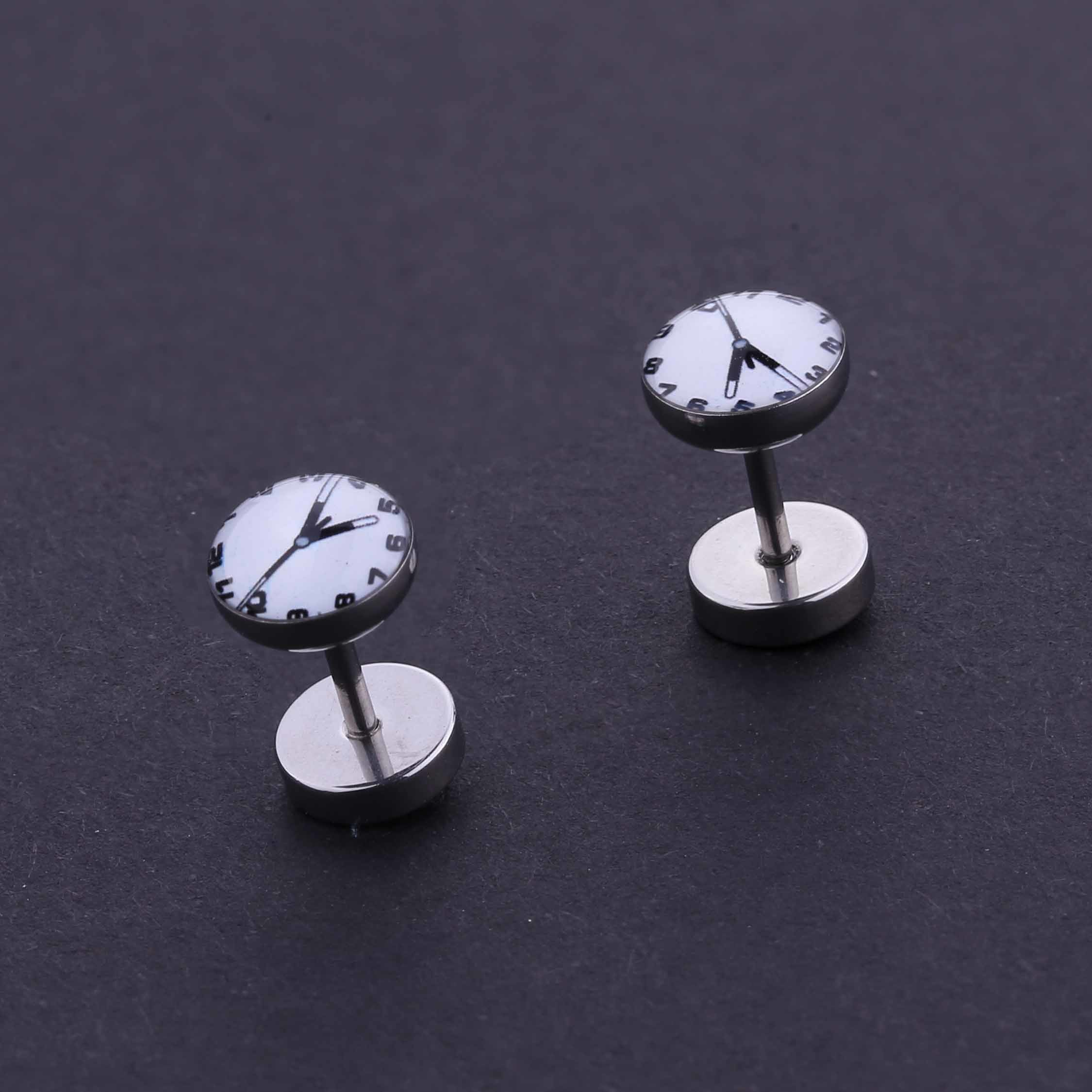 Wholesale Stainless Steel Clock Logo Fake Ear Piercing,Cheater Ear Piercing,Cheater Plugs