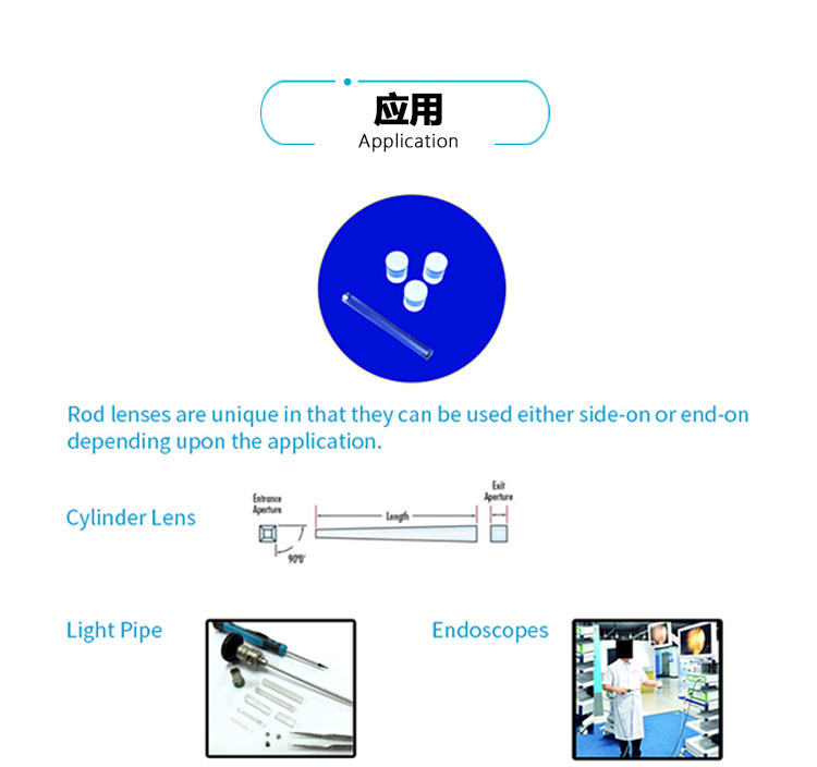 JGS1 BK7 Sapphire 0.5mm To 300mm rod lens for Endoscope