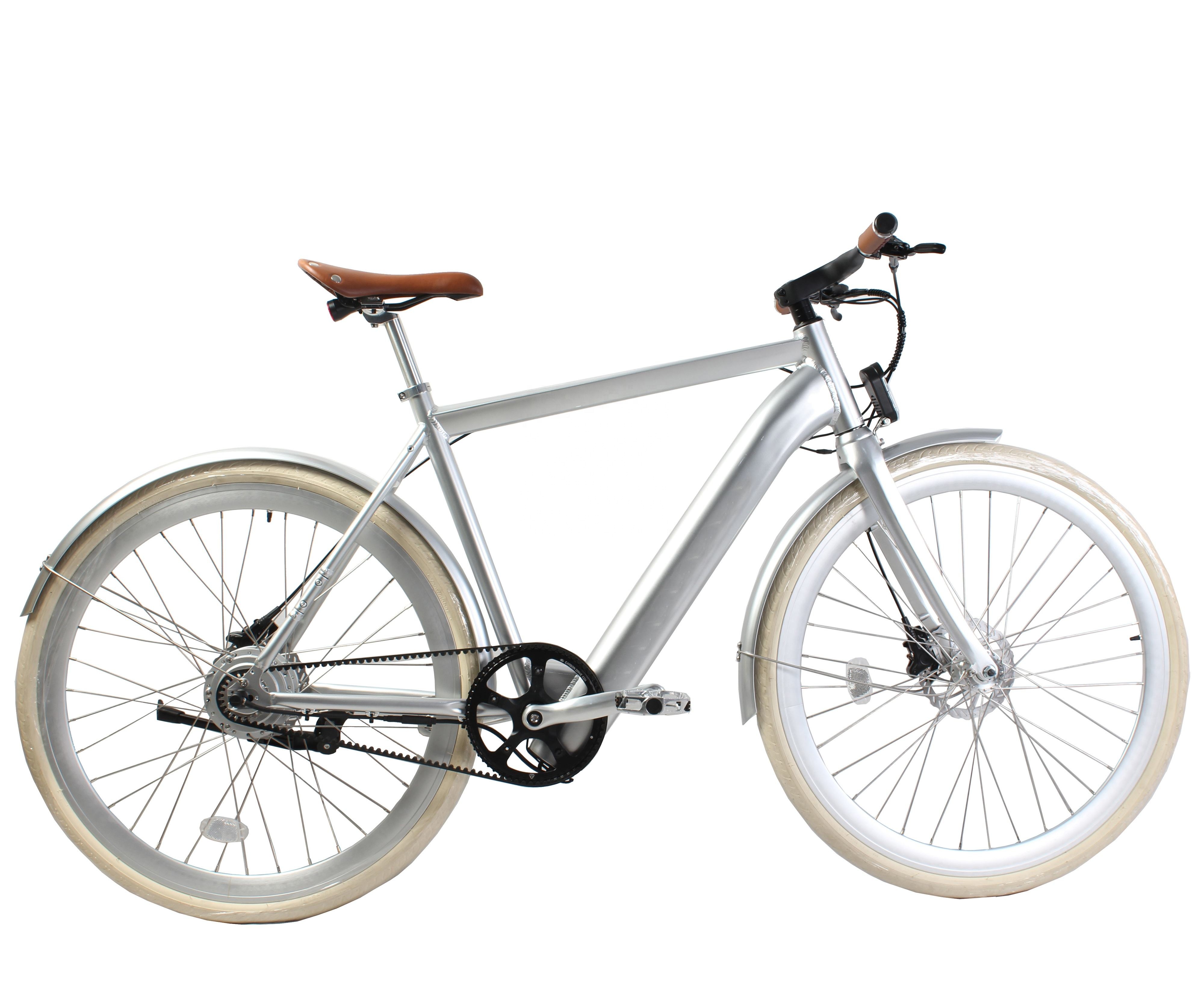Aluminum Alloy Frame 700C Electric Road Bike With 36V 250W Belt Drive Lithium Battery