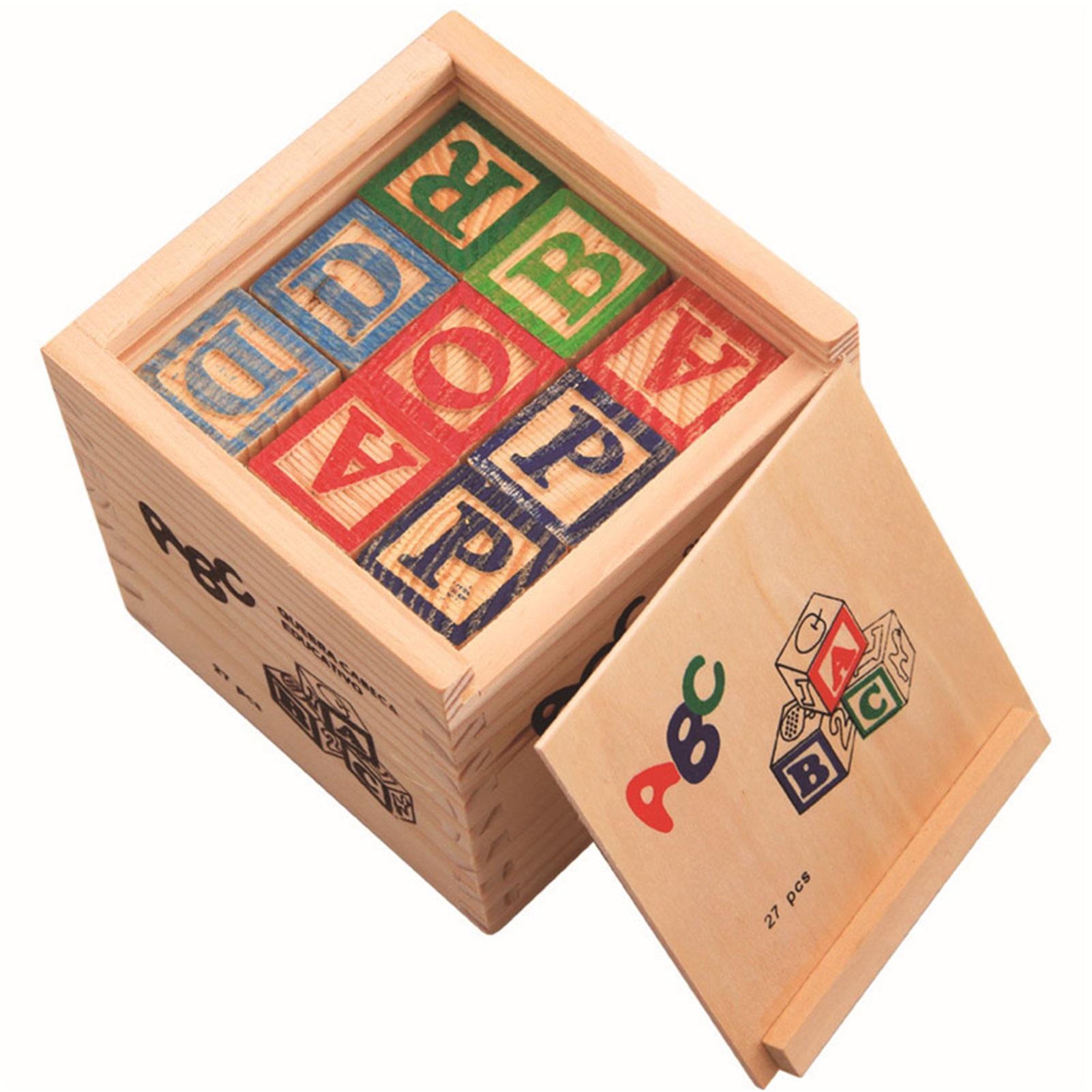 27pcs Wooden Alphabet Blocks Letter Blocks Printed With Number