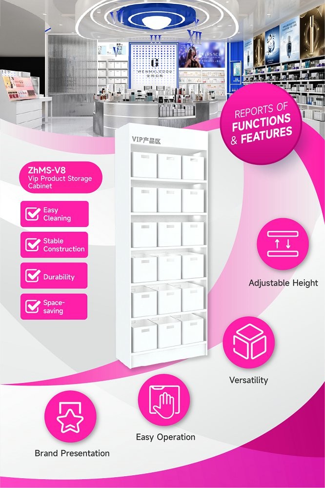 ZhMS-V8 Adjustable Height Vip Product Storage Cabinet with White Acrylic Edges