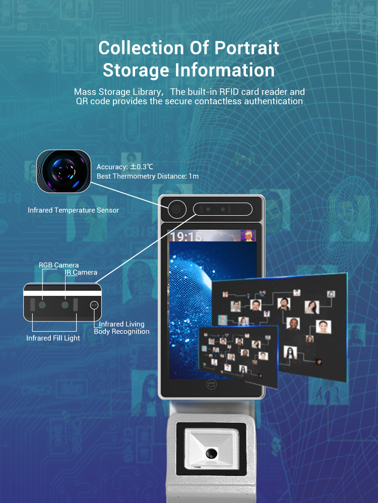 Multichannel Non Contact Temperature Scanner , Android AI Thermal Camera Access Control