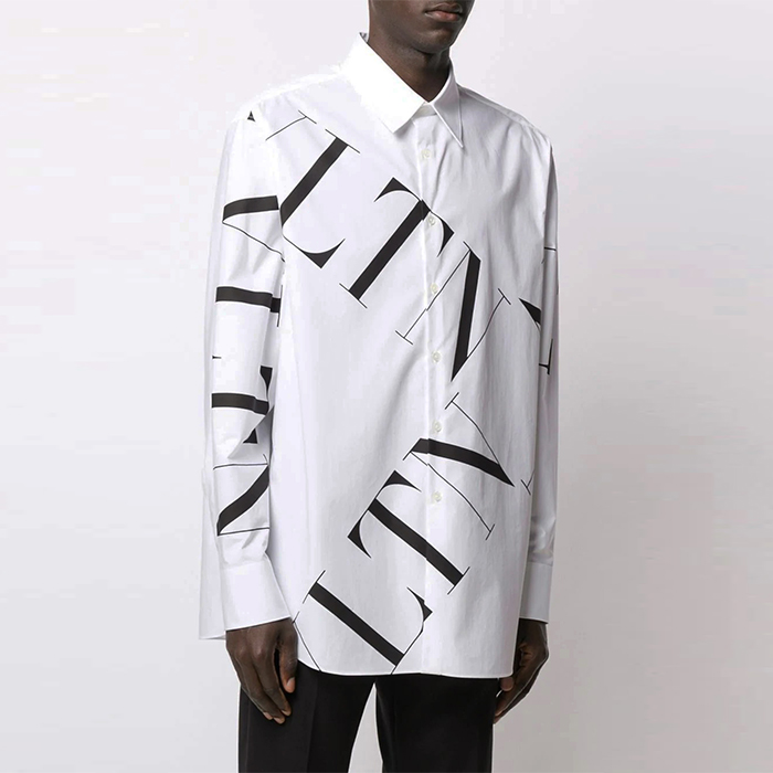 White Men's Casual Long Sleeve Button Down Shirts With Custom Design Logo