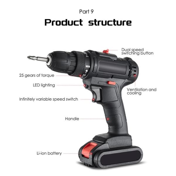 Li-Ion Cordless Electric Drill Driver 1350r/Min 21V Pistol Style