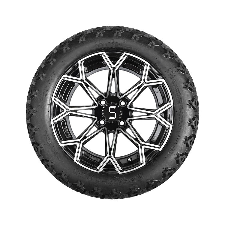 Golf Cart 22 inch All Terrian Tire and 14 inch Machined Black Aluminum Wheel