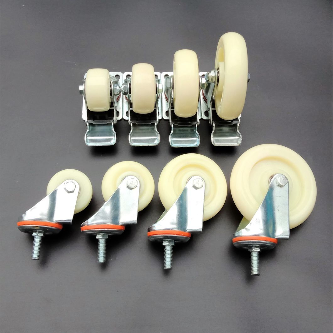 4 Inch Swivel Instrumental Caster 6 Inch Fixed Swivel Bolt Hole White Locking PP/PA Nylon Industrial Caster Wheels
